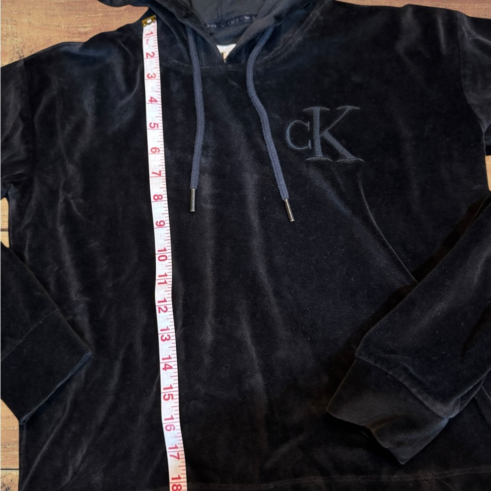 Calvin Klein Jeans Women’s Black Velour Pullover Hooded Sweatshirt Size XS Y2K - Picture 6 of 11